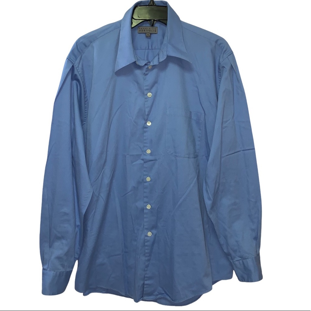 Perry Ellis Portfolio Men’s Button Down Shirt Light Blue Size L (neck 16) 34/35